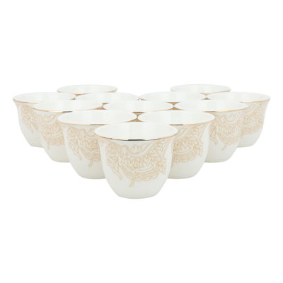 طقم فناجين قهوة عربي بورسلان السيف غاليري، 12 قطعة، نقش ذهبي - أبيض product image 1