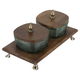 Al Saif Gallery glass sweet dish set, stand with wooden lid, 3 pieces - brown product image 2