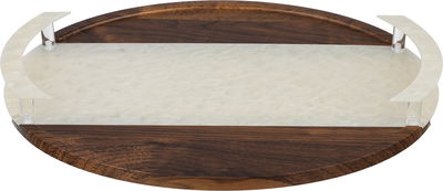 Al Saif Gallery Wooden Tray Set, 2 Pieces, with Handles, Oval - Creamy Wood product image 3