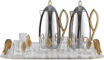 طقم ترامس العلا السيف غاليري، 21 قطعة، مع طوفرية، اكواب شاي و قهوة - فضي ذهبي product image 1