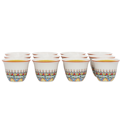 طقم فناجين قهوة عربية بورسلان السيف غاليري، نقش عسيري، 12 قطعة - أبيض product image 1