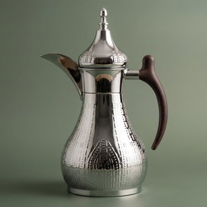 Al Saif Gallery Haila Steel Thermos, 1 litre, wooden hand engraved, steel inner case, steel outer case - silver product image