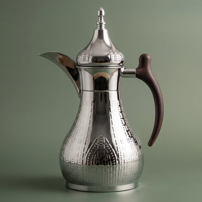 Al Saif Gallery Haila Steel Thermos, 1 litre, wooden hand engraved, steel inner case, steel outer case - silver product image 1