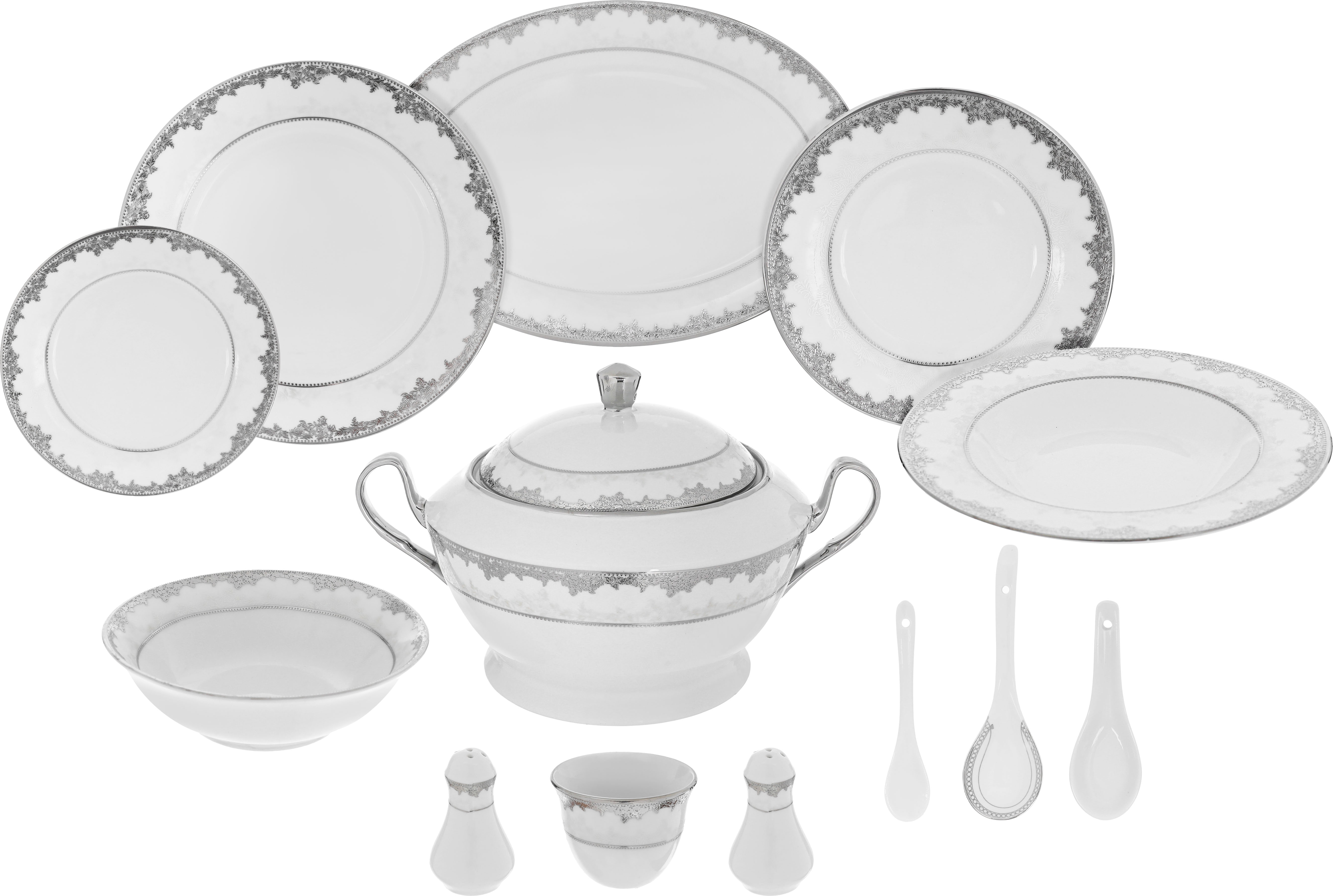 Ridge Porcelain Dining Set, 110 Pieces - Silver White product image