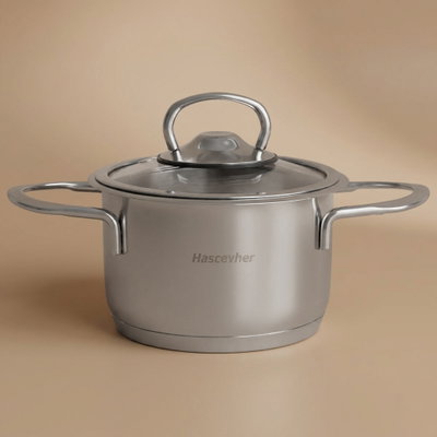 قدر استيل غطاء زجاج هاشفير، 800 مل، 12 سم - فضي product image 1