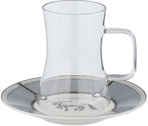 Al Saif Gallery Glass Tea Set, 12 Pieces, Porcelain Saucers - Multicolor product image 2