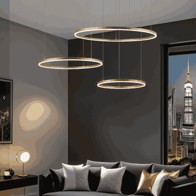 Modern aluminum acrylic chandelier, 3 rings, 3000K, 60W - Gold product image 5