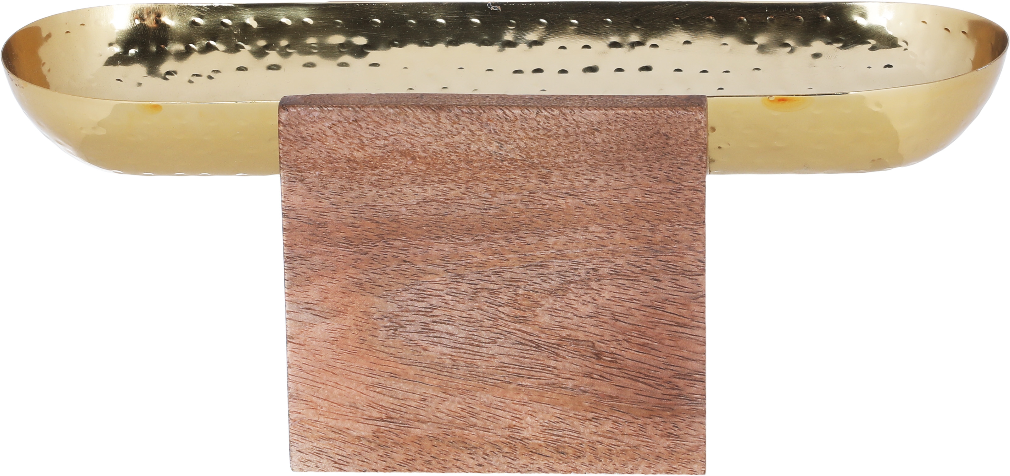 Al Saif Gallery steel dessert plate, 13 x 10 x 31 cm, oval, with a wooden base - gold product image 1