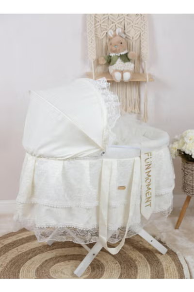 سرير موسى قابل للطي فان مومنت، 76×42×76 سم، حامل خشب - ابيض بيج product image 2