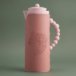 Al Saif Gallery Royal 7T thermos, 1 liter, leather covered, horse engraving, glass inner case, plastic outer body - pink product image