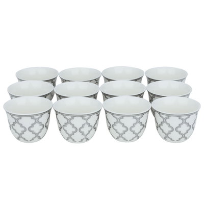 Al Saif Gallery Porcelain Arabic Coffee Cups Set, 12 Pieces - Silver White product image 1
