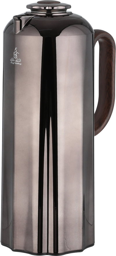 Al Saif Gallery Najdiyah Thermos Set, 1/1 Liter, 2 Pieces, Glass Inner Container, Wooden Handle, Push Button - Glossy Black product image 5