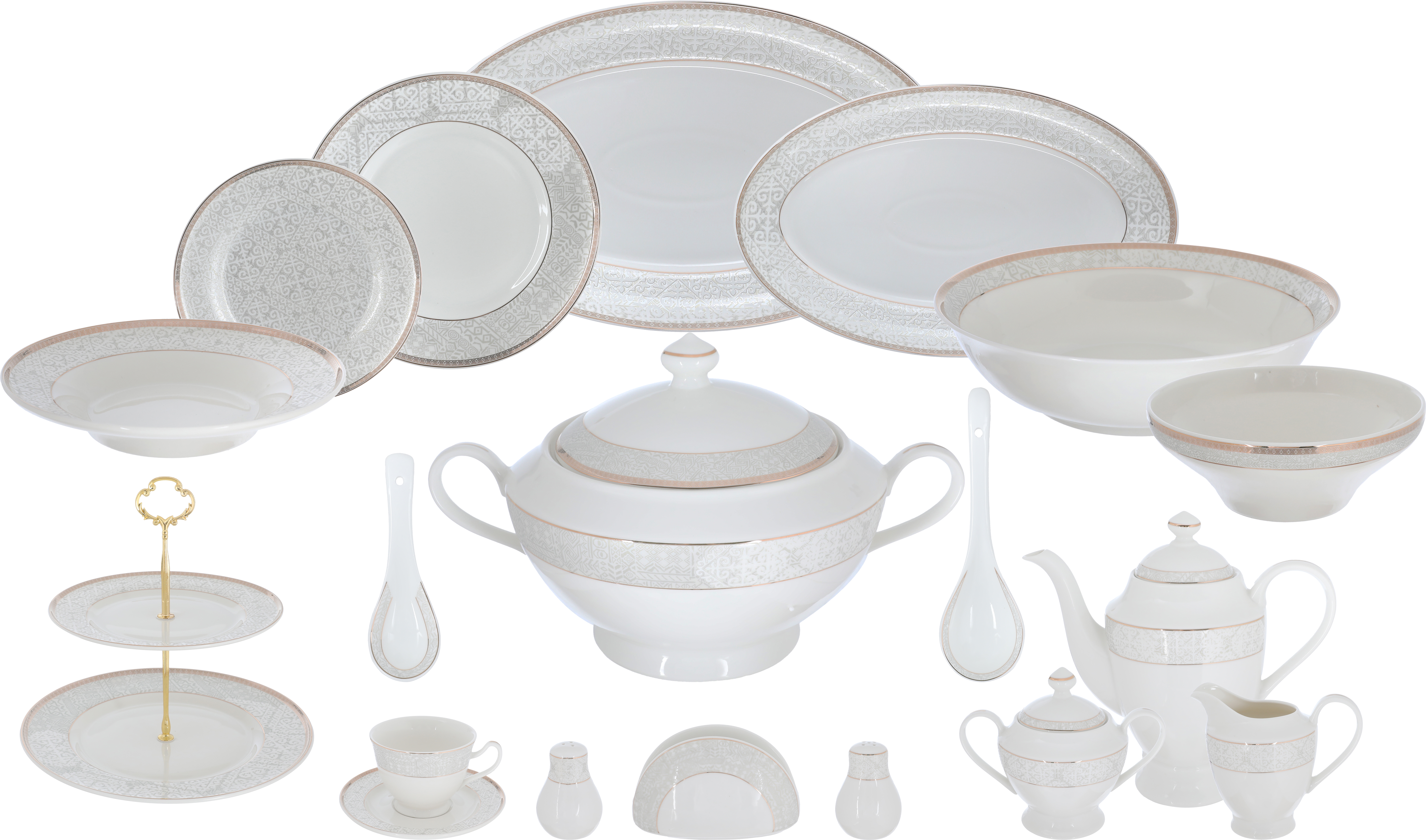 Victoria Al Saif Gallery porcelain dining set, 65 pieces, golden-white pattern product image 1