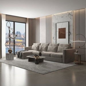Modern L-shaped Swedish wood sofa, 340 x 160 cm, Chanel fabric - light beige product image