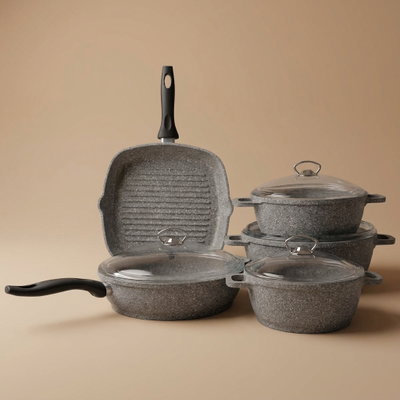 طقم جرانيت السيف غاليري، 9 قطع، بشواية - رمادي product image 1