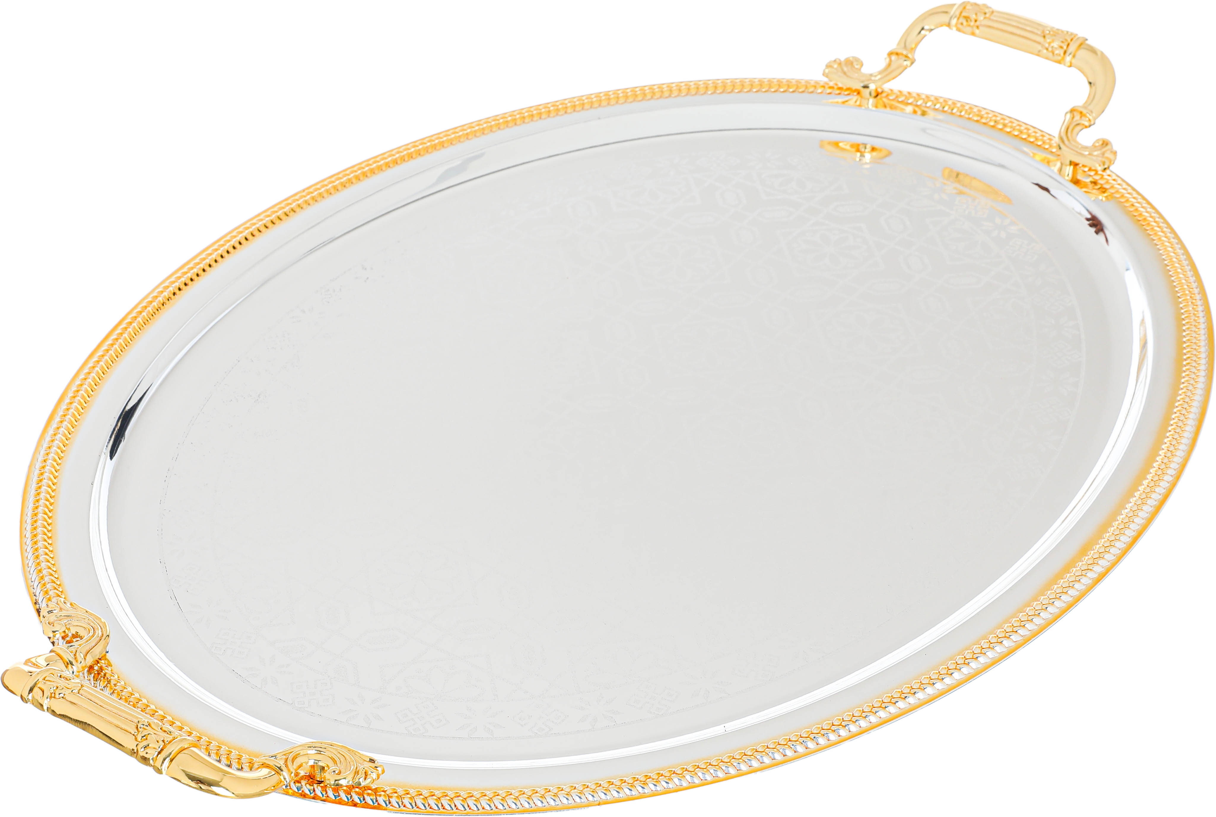 Al Saif Gallery steel tray set with gold edges, 3 pieces, oval - silver product image 3