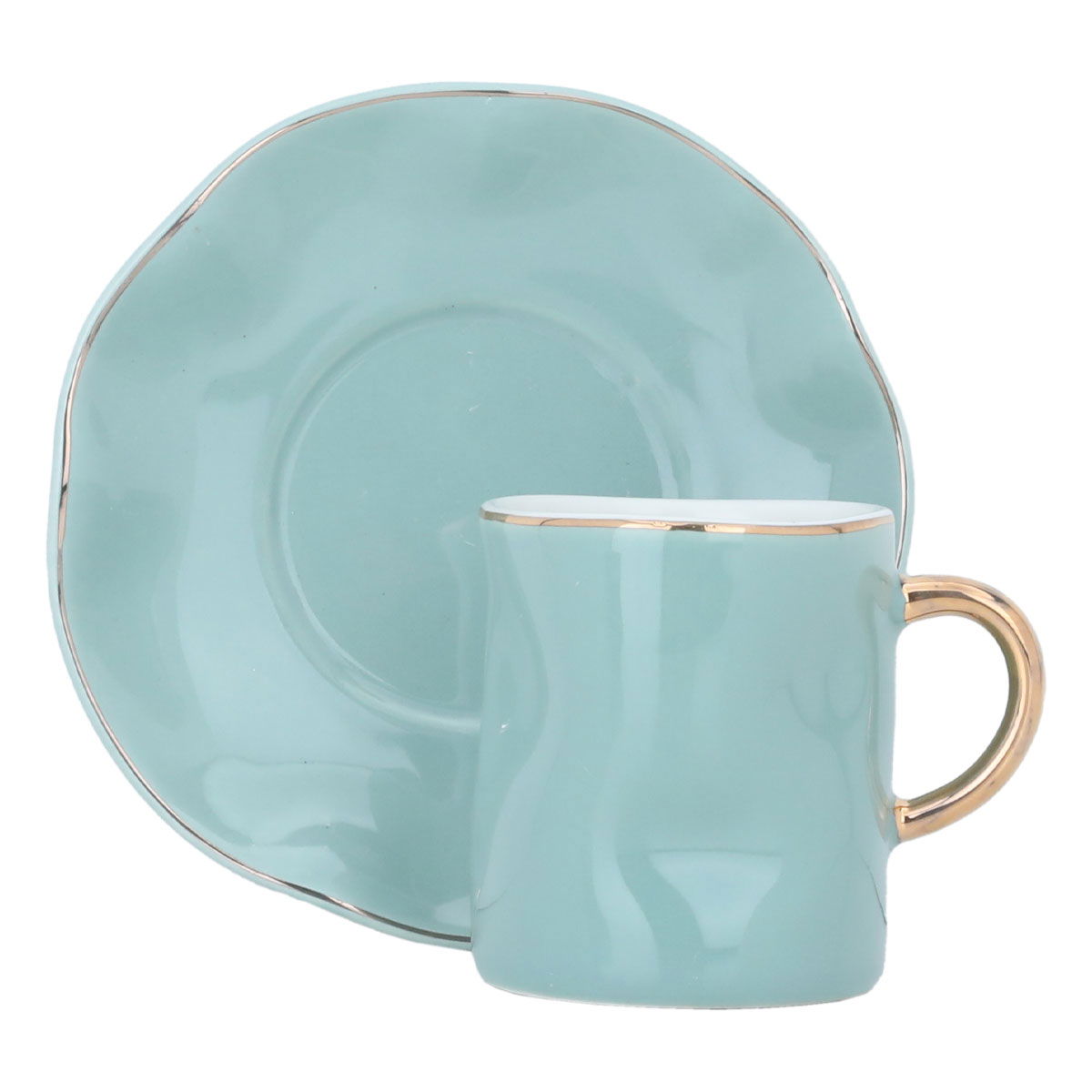Porcelain coffee cup set, 12 pieces, saucer - cyan product image
