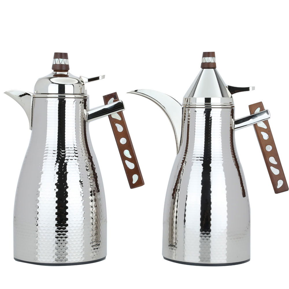 Al Saif Gallery Maimouna thermos set, two pieces, 1/1 liter, thermal glass inner container, steel outer shell - silver product image 1
