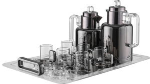 Al Saif Gallery Ronaq Thermos Set, 21 Pieces, 1/0.5 Liter, Teas with Saucers, Coffee Cups, Tray, Transparent Handle - Black product image 2