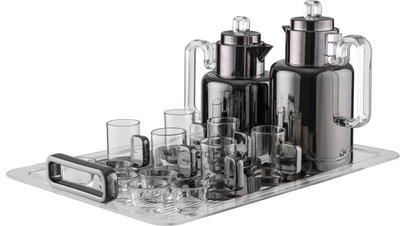 Al Saif Gallery Ronaq Thermos Set, 21 Pieces, 1/0.5 Liter, Teas with Saucers, Coffee Cups, Tray, Transparent Handle - Black product image 2