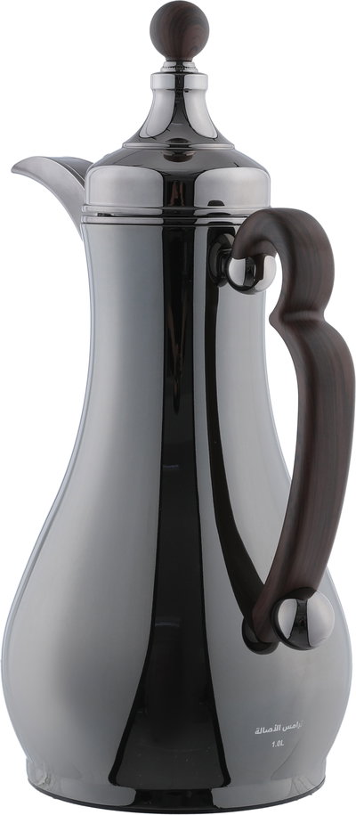 Al Saif Gallery Asalah Thermos Set, 2 pieces, 1/1 liter, glass interior, dark wood handle, push-button - black product image 4