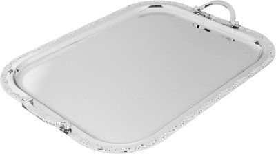 Alsaif Plus Steel Serving Treys Set with engraved edges, 3 pieces, rectangular - silver product image 2