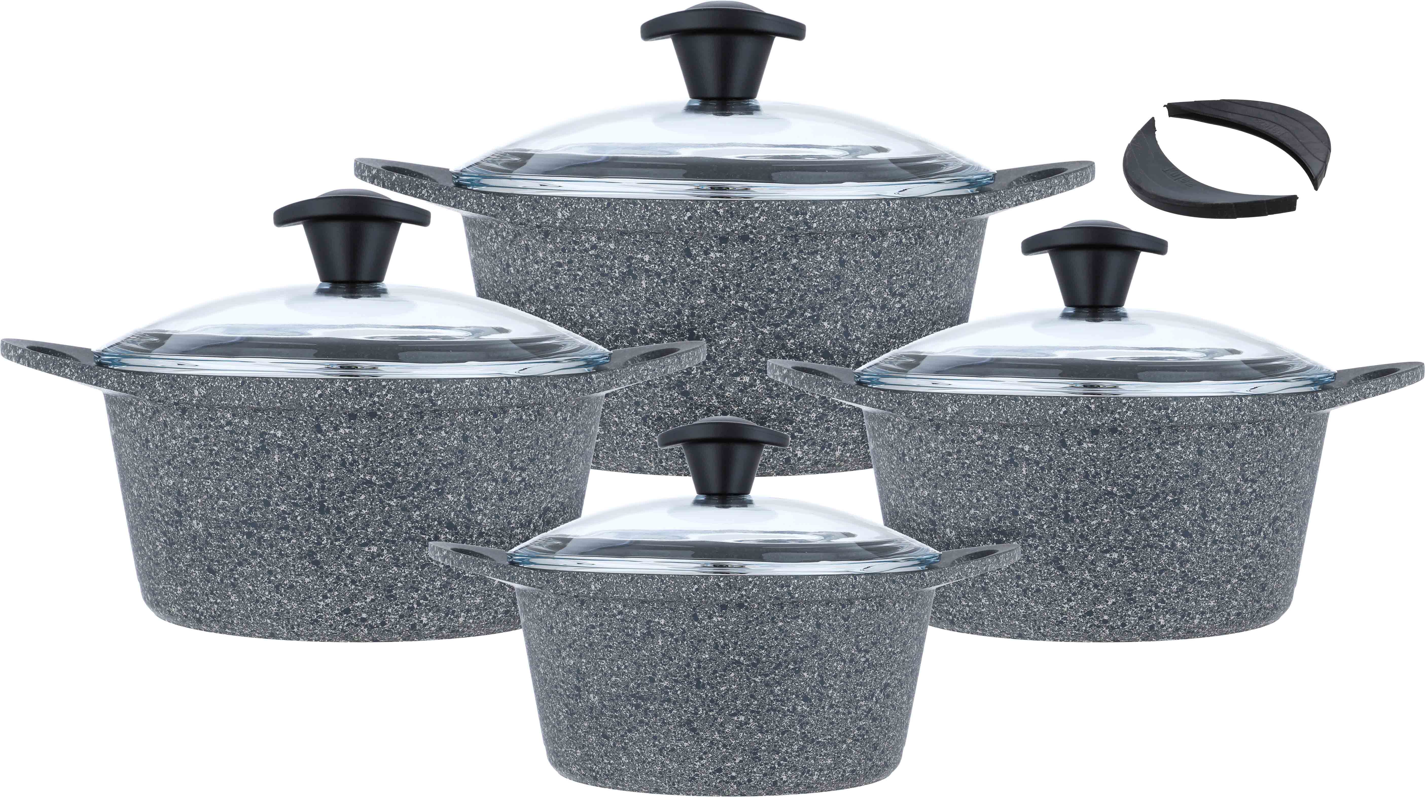 False Granite Cookware Set with Glass Lid, 8 Pieces, 20/24/28/32, Turkish - Light Gray product image