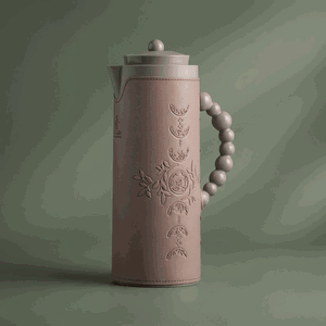 Al Saif Gallery Royal 7T thermos, 1 liter, leather covered, moon pattern, glass inner shell, plastic outer shell - Cappuccino product image