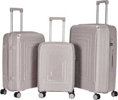 طقم شنط سفر بولي بروبيلين ليمرا، 3 مقاسات، 4 عجلات، بزاوية 360 درجة، LMA-PP511 - بيج product image 1