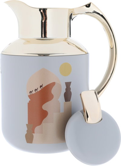 Al Saif Gallery Florya Pro thermos set, 0.5/1 liter, 2 pieces, thermal glass inner shell, steel outer shell - gray with gold product image 4