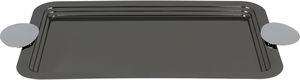 Al Saif Gallery stainless steel serving tray, 43x26.5x2.4 cm, rectangular, with silver and black handles. product image