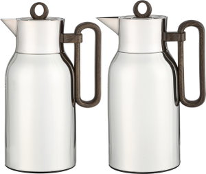 Al Saif Gallery  Al Durra Stainless Steel Thermos Set, 1/1 Liter, 2 Pieces, Glass Inner Container, Push Button, Wooden Handle - Shiny Silver product image 2