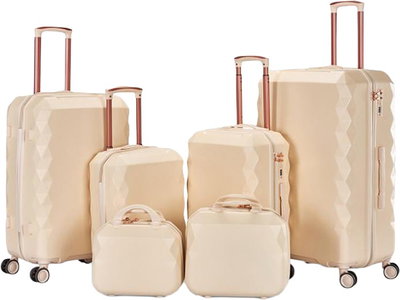 طقم شنط سفر ABS ليمرا، 6 مقاسات، 4 عجلات، WM-222 - بيج product image 1