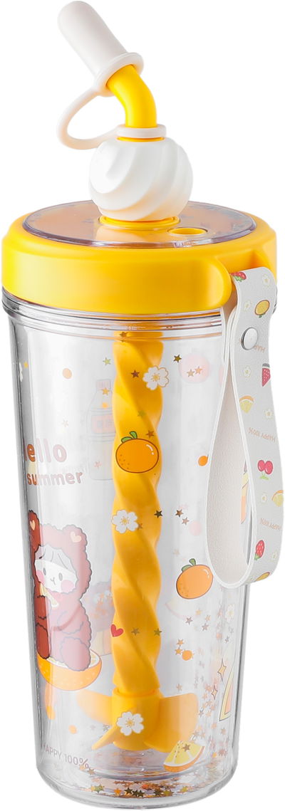 مطارة ماء للاطفال بلاستيك مع مصاص بغطاء سيفسو، 400 مل - اصفر product image 2