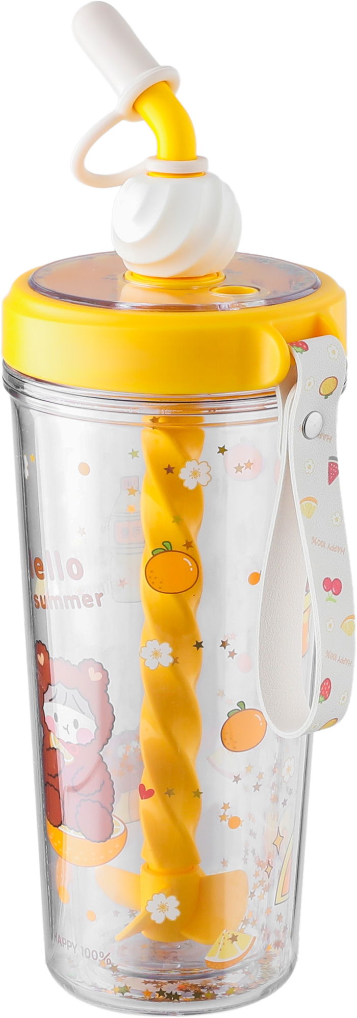مطارة ماء للاطفال بلاستيك مع مصاص بغطاء سيفسو، 400 مل - اصفر product image 2