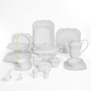 Alsaif Gallery Porcelain Dinner Set, 65 Pieces, Gold Lines - White product image