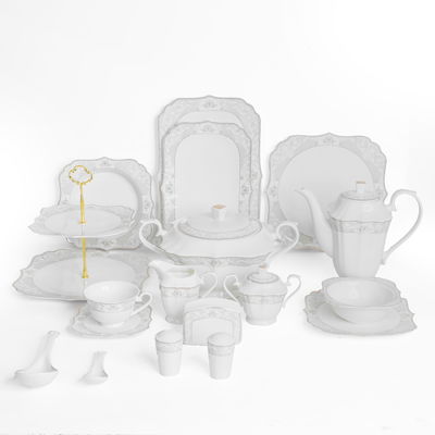 طقم سفرة بورسلان السيف غاليري، 65 قطعة، خطوط ذهبية - ابيض product image 1
