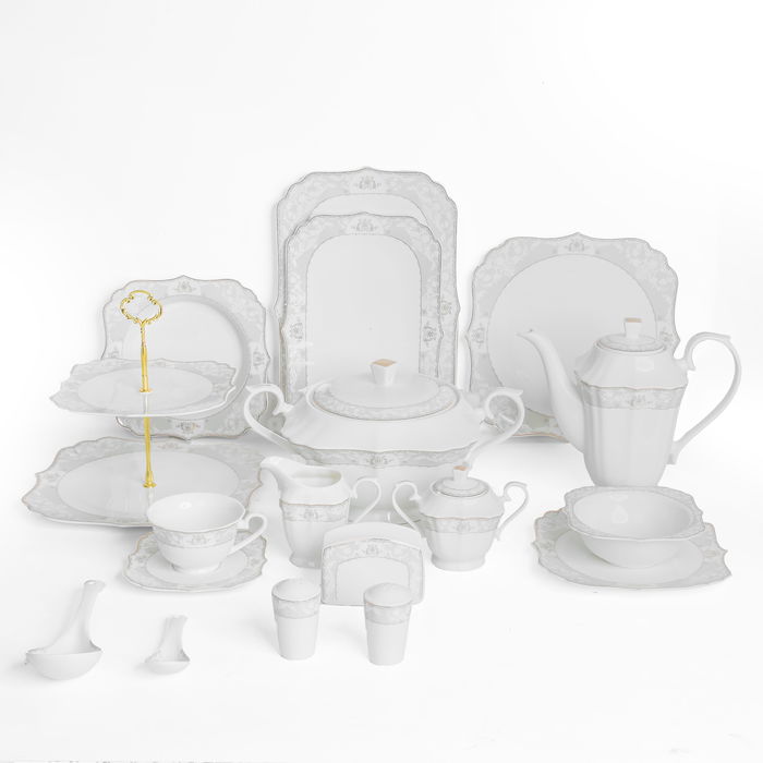 طقم سفرة بورسلان السيف غاليري، 65 قطعة، خطوط ذهبية - ابيض product image 1