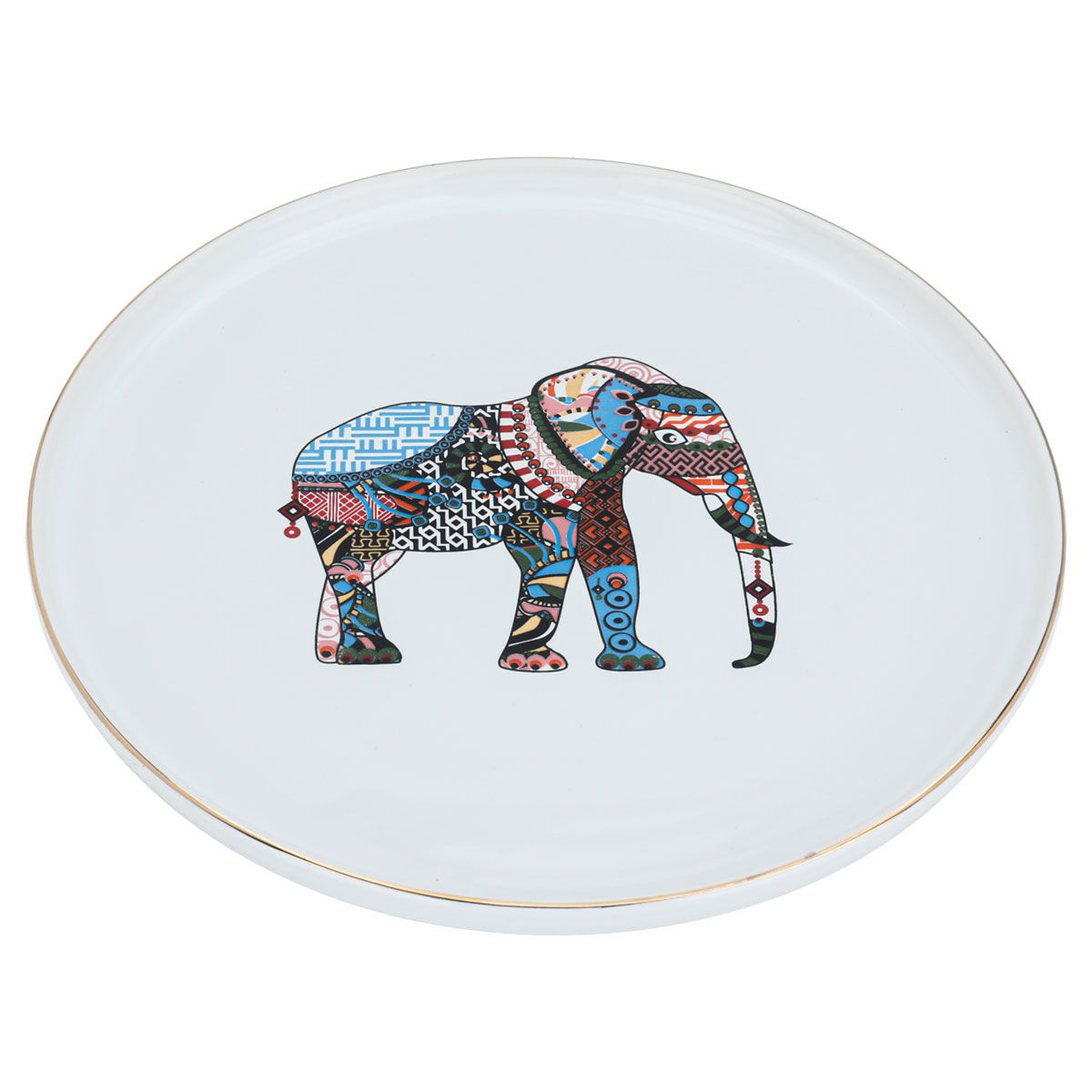 Al Saif Gallery porcelain serving plate, round, 23 cm, elephant pattern - white product image