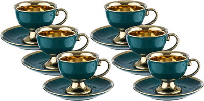 Al Saif Gallery porcelain Turkish coffee cup set, gold base, 12 pieces - green product image 1