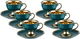Al Saif Gallery porcelain Turkish coffee cup set, gold base, 12 pieces - green product image 1