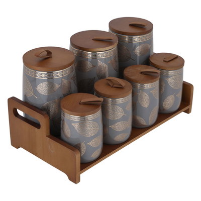 Al Saif Gallery Spice Box Set With Porcelain Stand, 7 Pieces - Grey product image 3