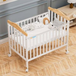 سرير اطفال خشب الصنوبر فان مومنت، 100×60 سم، مع ناموسية - خشبي ابيض product image
