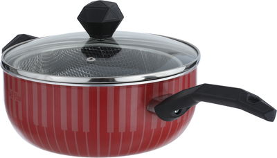Saif Plus Teflon Frying Pan with Strainer, 22 cm, Glass Lid - Red product image 1