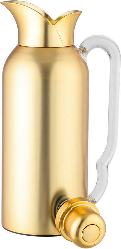 Al Saif Gallery TuwaiqThermos Set, 2 Pieces, 0.7/1 Liter, Glass Inner Material, Transparent Handle, Press Lid - Gold product image 6