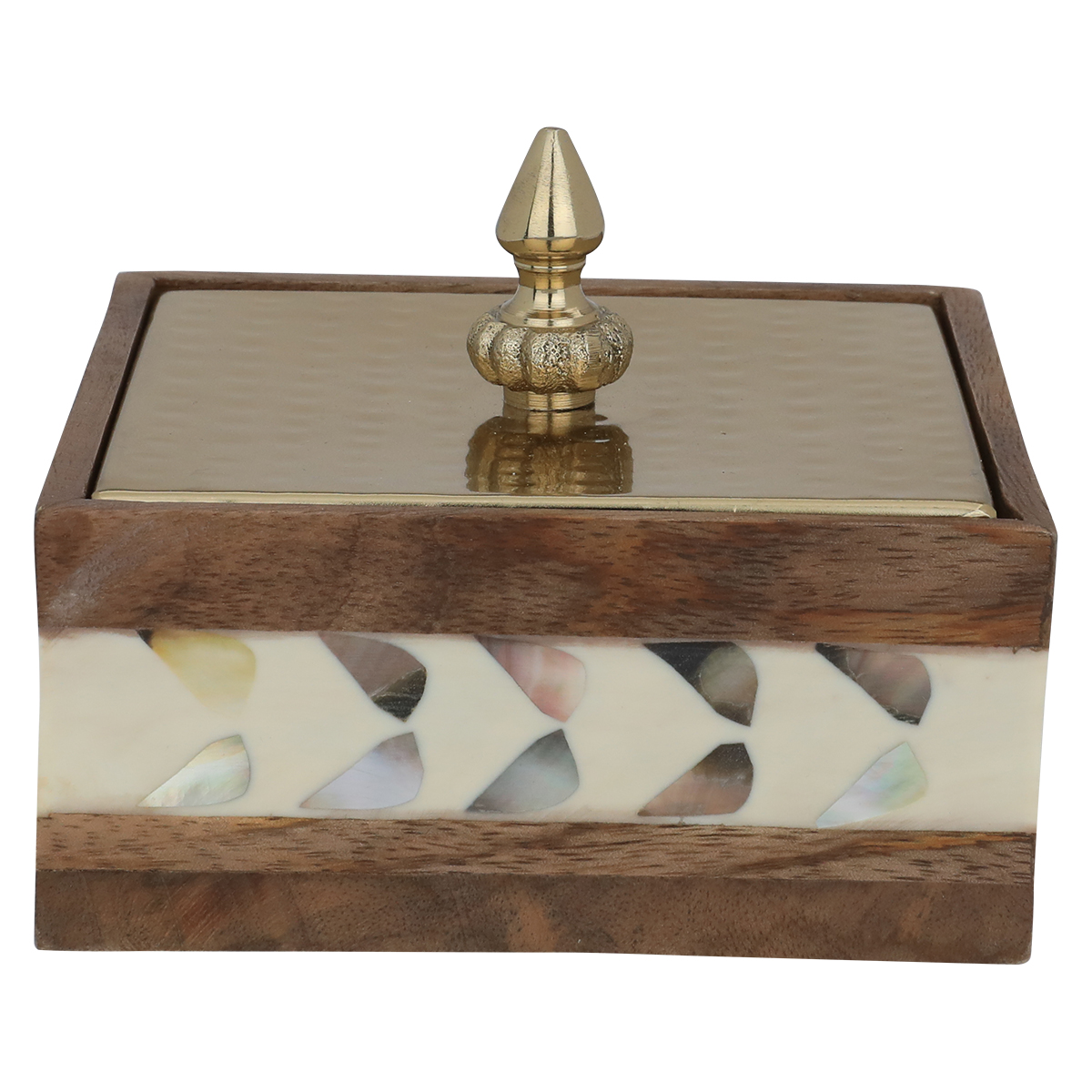 Al Ain Andalusia Wooden Storage Box with Lid, 13 x 13 x 6 cm, Square - Multi Color product image 1