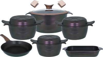 طقم قدور جرانيت نيوكلاين، بغطاء زجاج، 10 قطع - موف product image 2