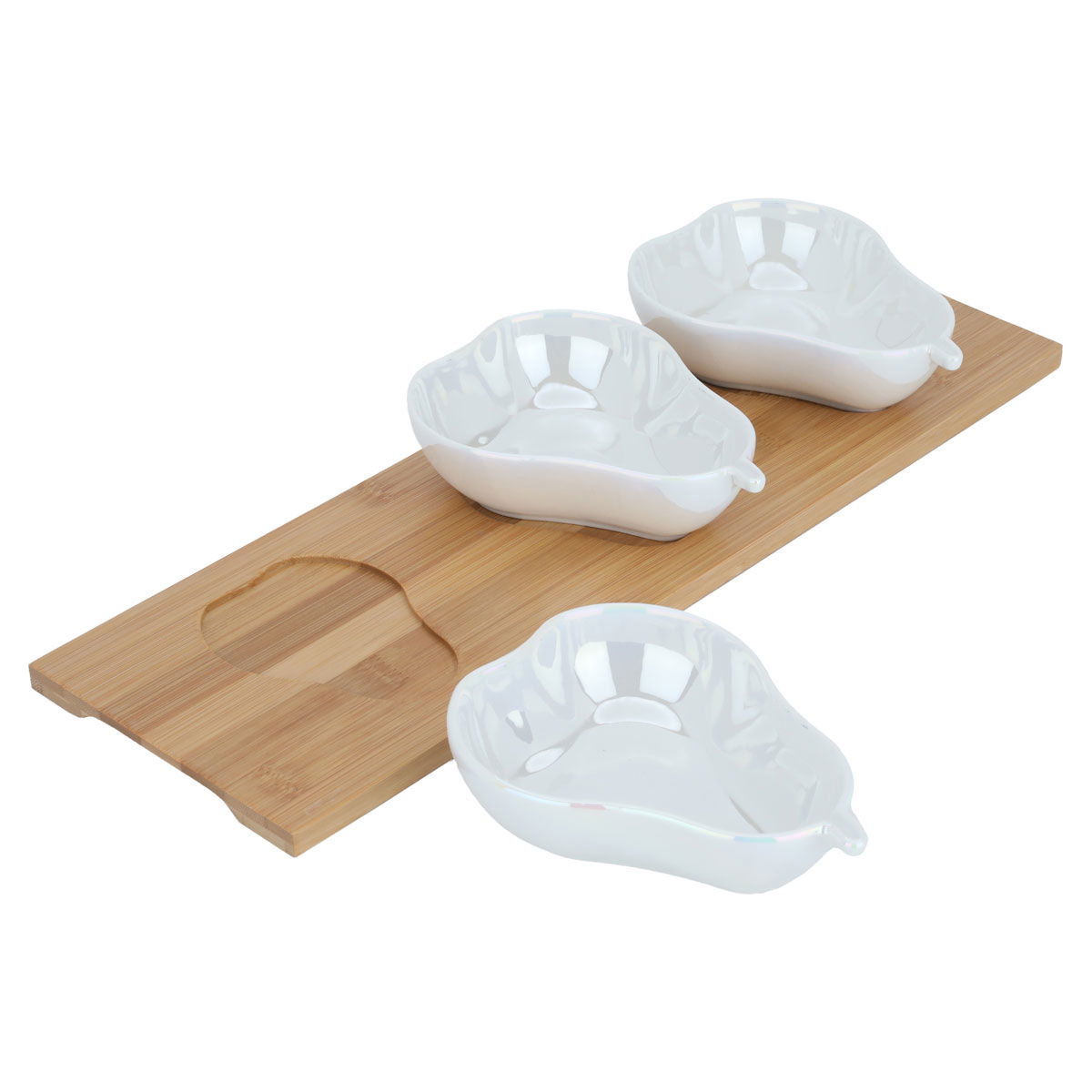 Al Saif Gallery porcelain bowls set, 4 pieces, fruit shape, wooden plate - white product image 2