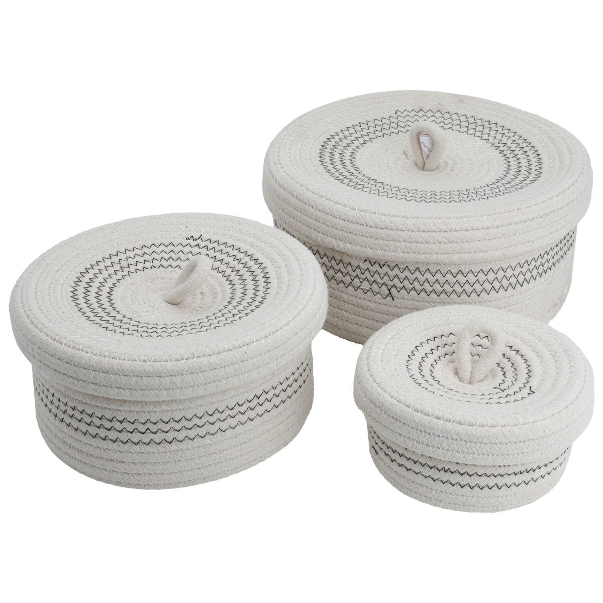 Al Saif Gallery Cotton Baskets, 26 x 17 x 19 cm, Round with Cover, 3 Pieces - Beige product image