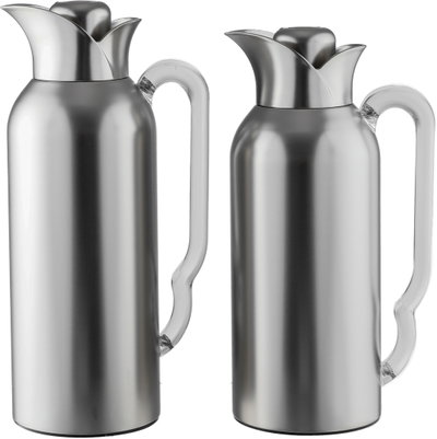 Al Saif Gallery Tuwaiq Thermos Set, 2 Pieces, 0.7/1 Liter, Glass Inner Material, Transparent Handle, Press Lid - Silver product image 2